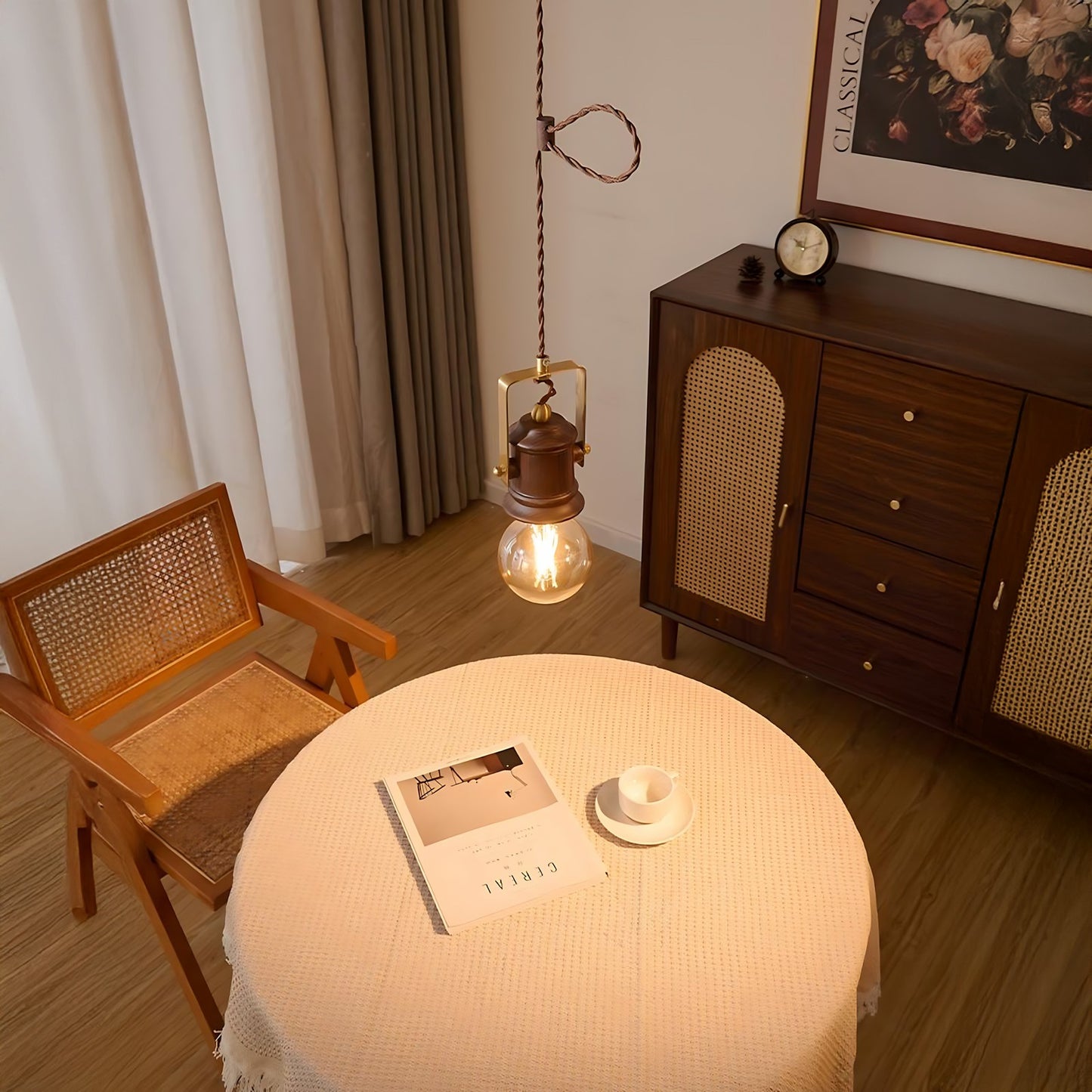 Retro Energy-Saving Mid-century Wood & Metal Pendant Light