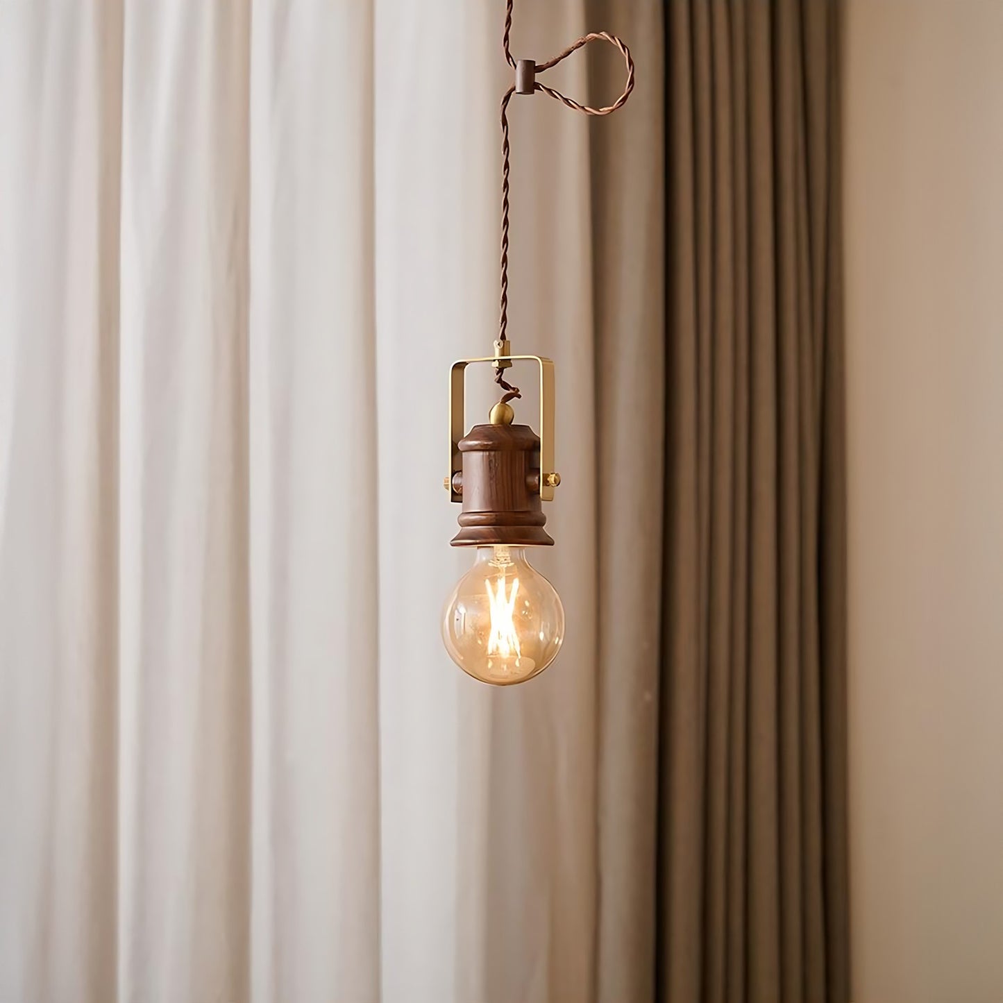 Retro Energy-Saving Mid-century Wood & Metal Pendant Light