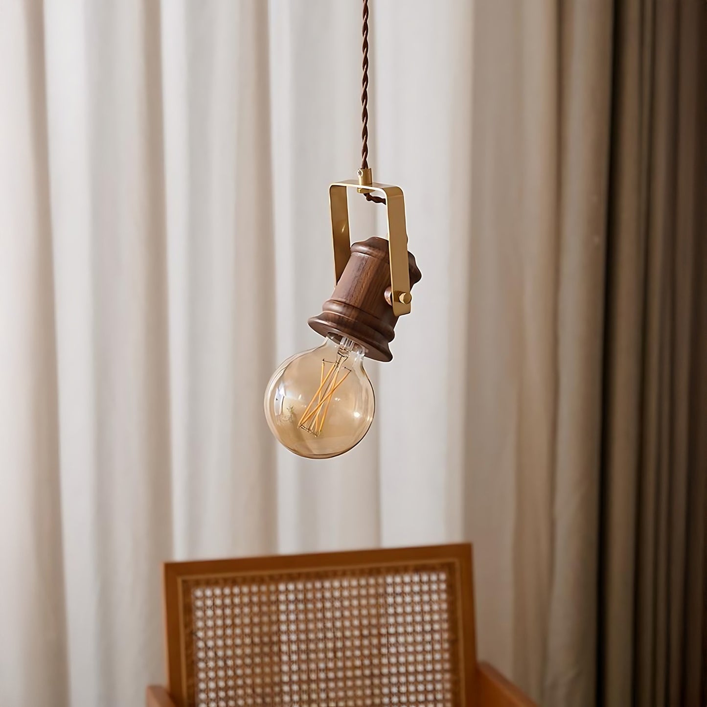 Retro Energy-Saving Mid-century Wood & Metal Pendant Light